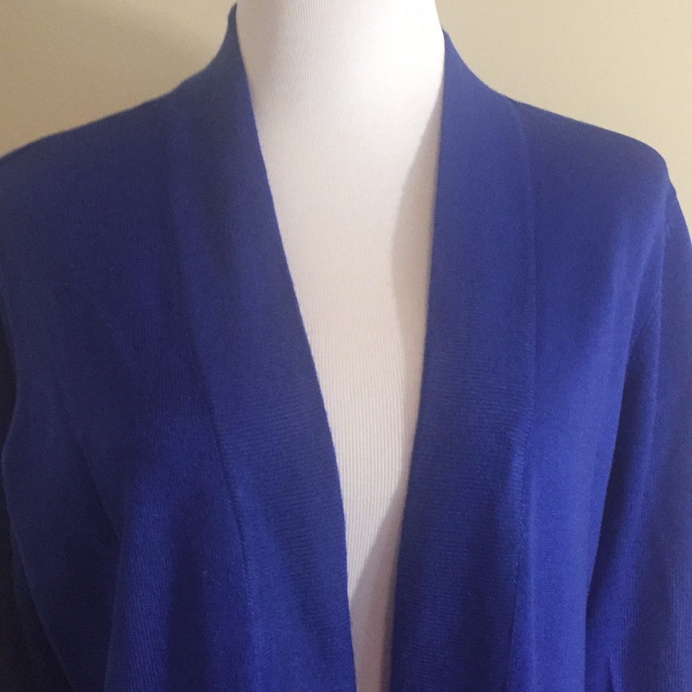 JM Collection Long Royal Blue open front Cardigan - Picture 2 of 6